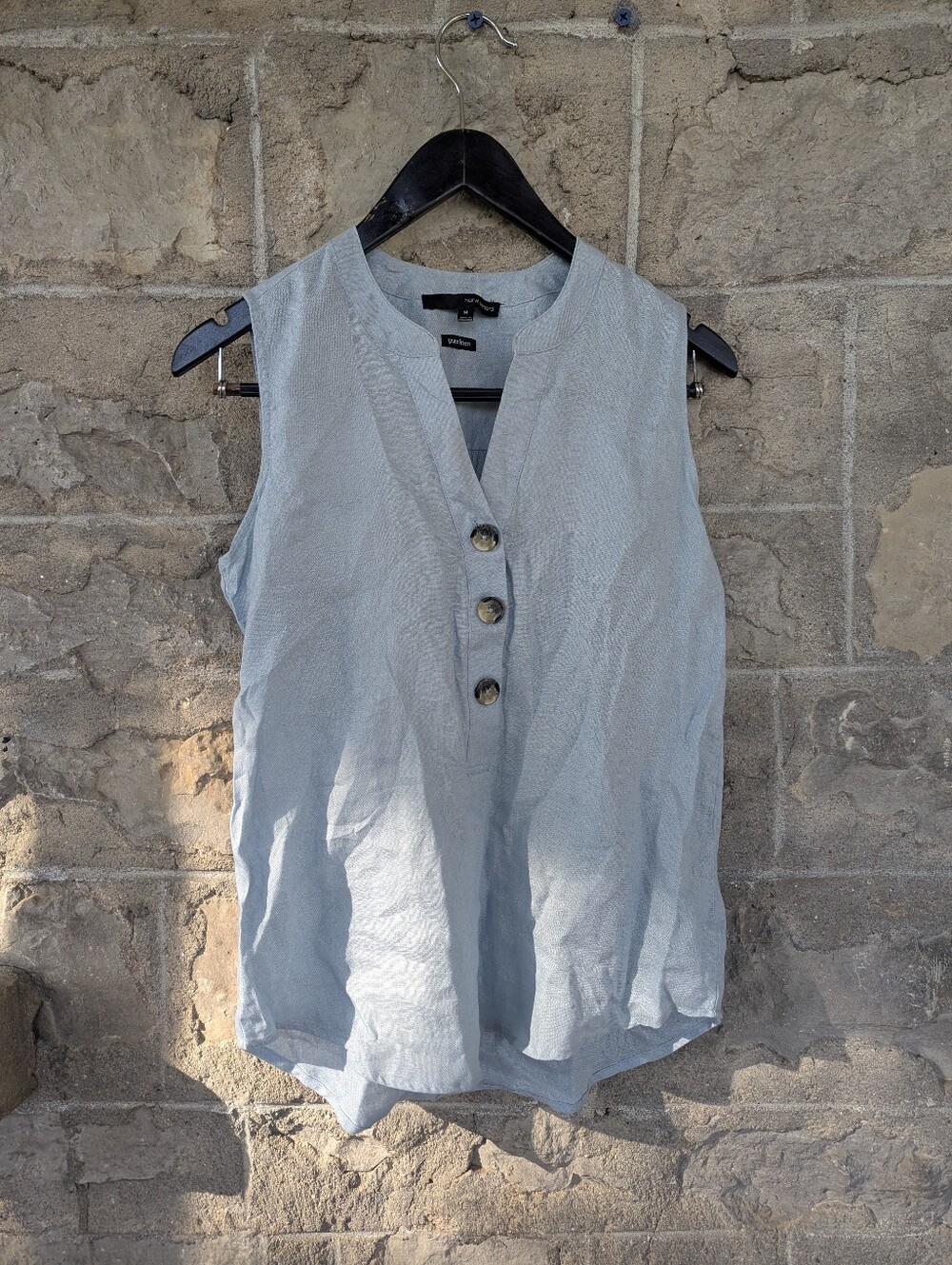 Linen Harve Benard Light Blue Sleeveless Button Henley Tank